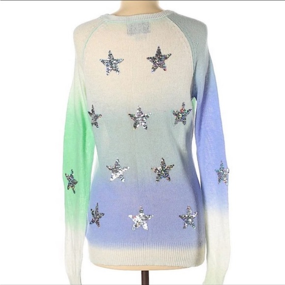 Wildfox Pastel Ombrè Knit Iridescent Sequin Star Crewneck Sweater - Picture 6 of 9